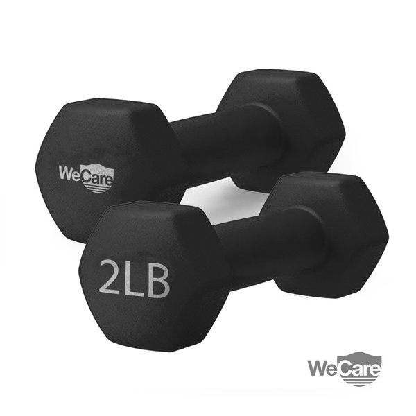 Wecare Fitness Neoprene Coated 2 Lbs Dumbbells for Non-Slip Grip, Set of Two, Black, 2PK WC-2P-2LB-BK